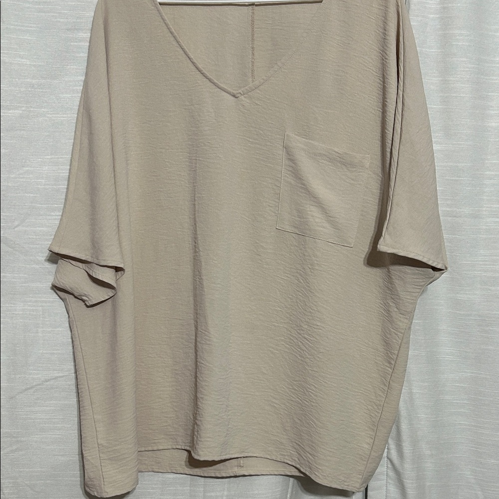 Beige V-Neck Women's Blouse size L